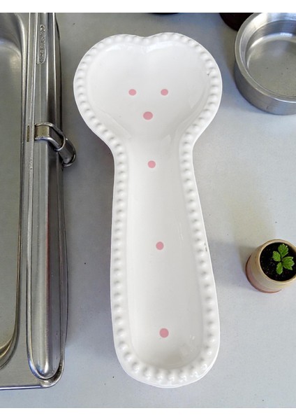 Porselen Tezgah Üstü Kirli Kaşıklık – Kaşık Altlığı – 27 cm Şık ve Pembe Puantiyeli fiyatları
