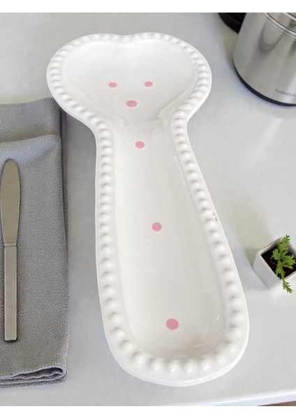 Porselen Tezgah Üstü Kirli Kaşıklık – Kaşık Altlığı – 27 cm Şık ve Pembe Puantiyeli fırsatları
