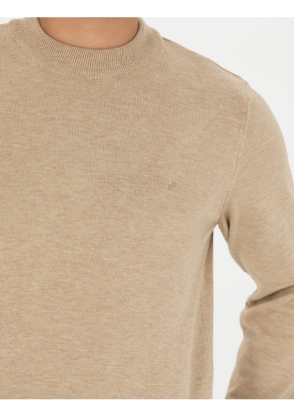 Erkek Taş Melanj Slim Fit Çeyrek Yaka Basic Triko Kazak 50276158-VR225