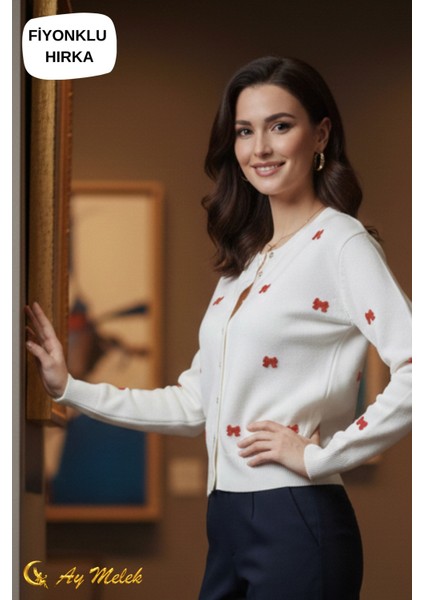 Kadın Triko Hırka Düğmeli Bisiklet Yaka Kısa Fiyonk Detaylı Hırka fiyatları