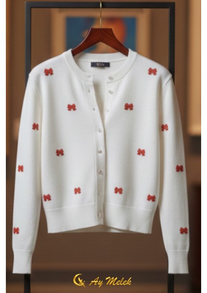 Kadın Triko Hırka Düğmeli Bisiklet Yaka Kısa Fiyonk Detaylı Hırka modelleri