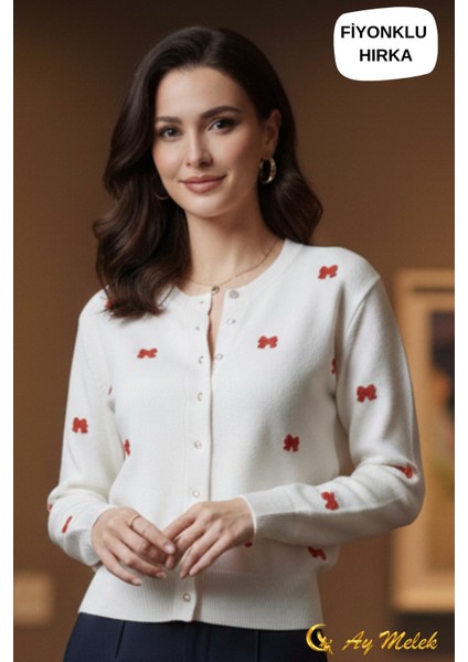 Kadın Triko Hırka Düğmeli Bisiklet Yaka Kısa Fiyonk Detaylı Hırka fırsatları