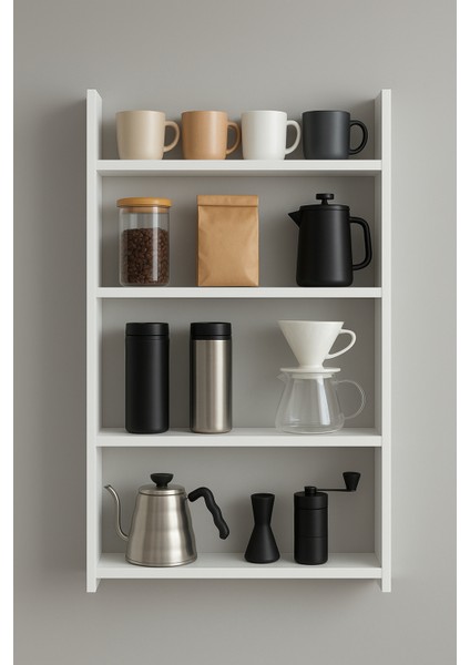 %100 Mdf 4 Raflı 120 x 74 cm Genel Kullanım Amaçlı Kitaplık Baharatlık Kahve Köşesi Raf Stand modelleri