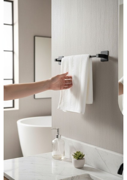 Yapışkanlı Siyah 2 Kancalı Askılık Uzun Havlu Askısı Wc Tuvalet Kağıtlık Banyo Set 3 Lü fiyatları