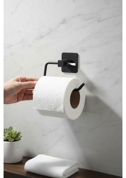 Yapışkanlı Siyah 2 Kancalı Askılık Uzun Havlu Askısı Wc Tuvalet Kağıtlık Banyo Set 3 Lü fırsatları