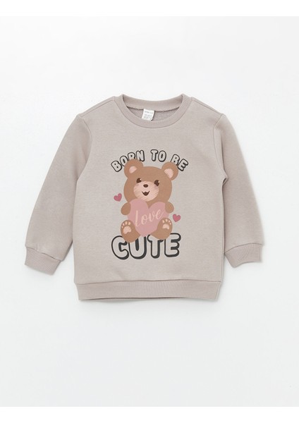 Yeni Sezon Bisiklet Yaka Kalın Baskılı Kız Bebek Sweatshirt