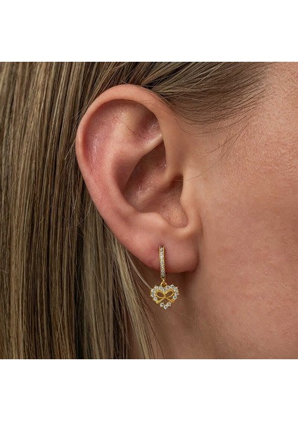 Gümüş Gold Kalp Kurdele Sallantılı Kadın Küpe modelleri