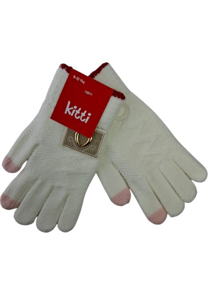 Spteks Kitti 9-12 Yaş Garson Kız Krem Renk Kalp Figürlü ve Desenli Kışlık Örme Eldiven fiyatları