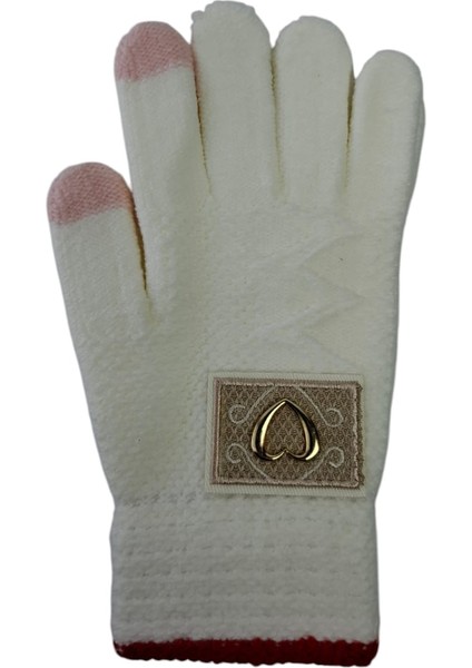 Spteks Kitti 9-12 Yaş Garson Kız Krem Renk Kalp Figürlü ve Desenli Kışlık Örme Eldiven modelleri