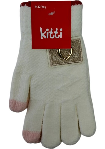 Spteks Kitti 9-12 Yaş Garson Kız Krem Renk Kalp Figürlü ve Desenli Kışlık Örme Eldiven indirimleri