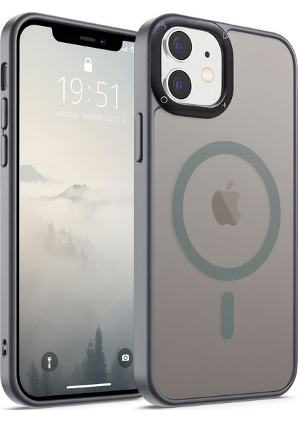 Apple iPhone 12/12 Pro Kılıf Magsafe Wireless Şarj Özellikli Kamera Detaylı Mat Silikon Kapak