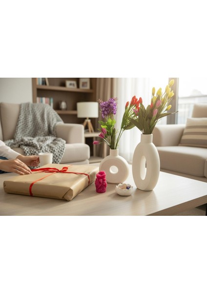 Yılbaşı Özel Hediye Seti – 2’li Modern Seramik Vazo + 2 Adet Dekoratif Mum indirimleri