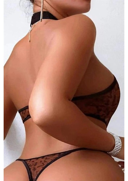 Özel Tasarım Transparan Leopar Desenlı Zıncır Detaylı Fantezı Body fırsatları