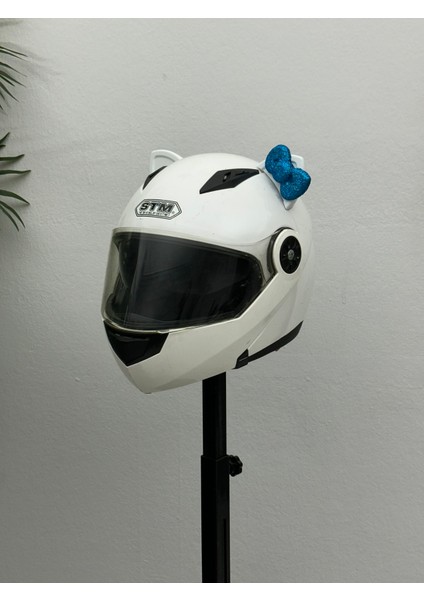 Motor & Motosiklet Petrol Mavi Fiyonklu Beyaz Kedi Kulak Kask Dış Aksesuarı fiyatları