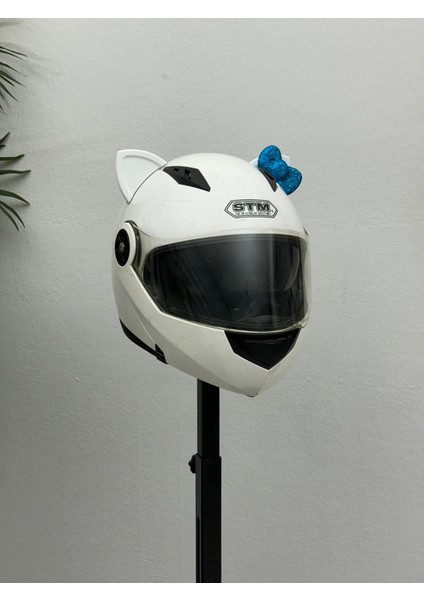 Motor & Motosiklet Petrol Mavi Fiyonklu Beyaz Kedi Kulak Kask Dış Aksesuarı modelleri