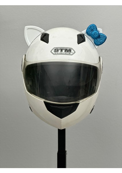 Motor & Motosiklet Petrol Mavi Fiyonklu Beyaz Kedi Kulak Kask Dış Aksesuarı fırsatları