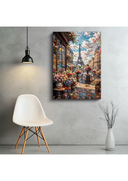 Tekli Dikey Kanvas Tablo Eyfel Kulesi Çiçekli Sokak Manzarası Bahar Şehir Mimari Tablolar Ev Ofis Salon Duvar Dekoru fiyatları