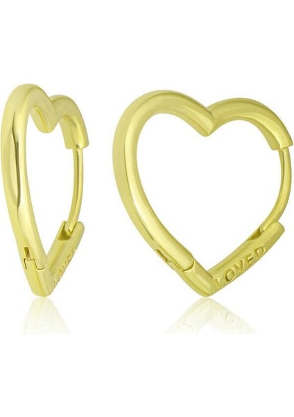 Gümüş Gold Loved Yazılı Taşsız Kalp Kadın Küpe