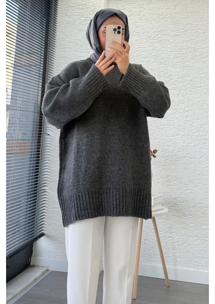 Kadın Bisiklet Yaka Oversize Kazak - Antrasit fiyatları