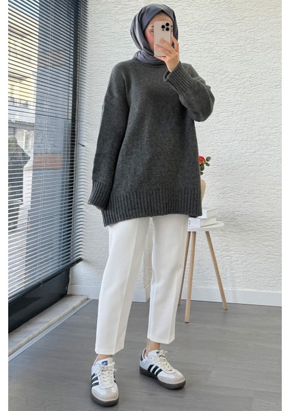 Kadın Bisiklet Yaka Oversize Kazak - Antrasit fırsatları