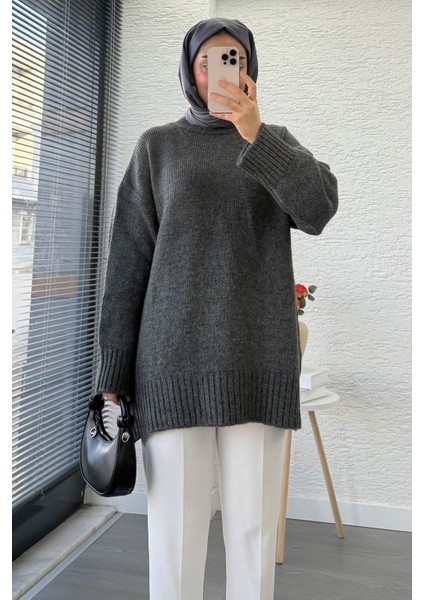 Kadın Bisiklet Yaka Oversize Kazak - Antrasit indirimleri