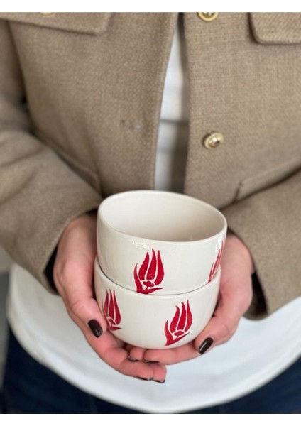 2 Li Kırmızı Lale Çerezlik Kase modelleri