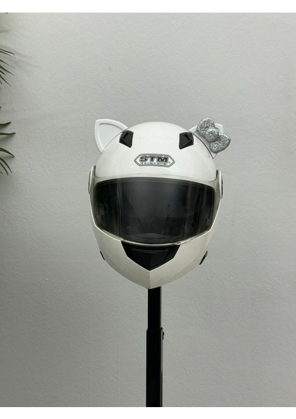 Motor & Motosiklet Hologram Fiyonklu Beyaz Kedi Kulak Kask Dış Aksesuarı
