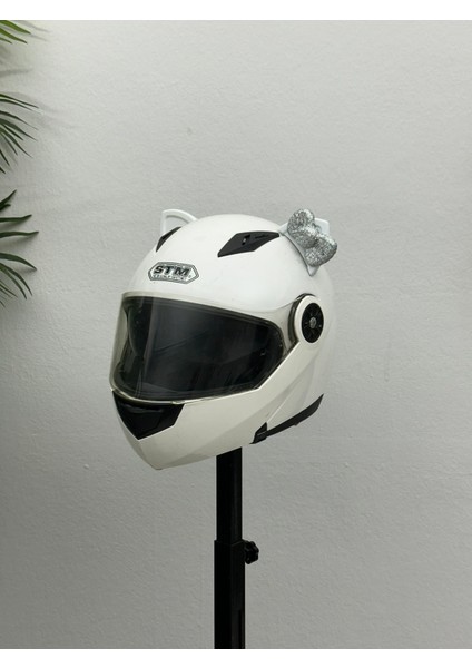 Motor & Motosiklet Hologram Fiyonklu Beyaz Kedi Kulak Kask Dış Aksesuarı fırsatları