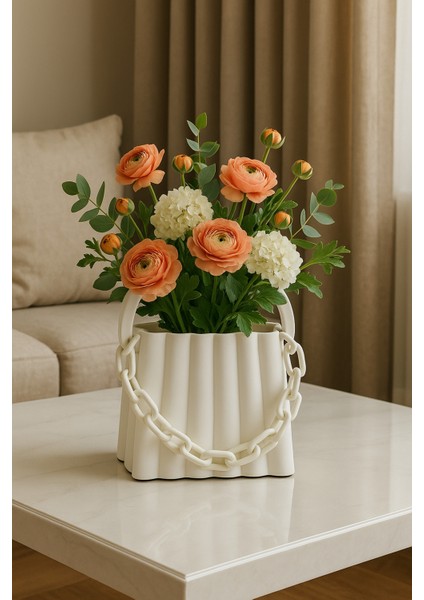 Dekoratif Çanta Zincir Detaylı Modern Masa Üstü Dekor Vazo Salon Ofis Dekor (Çiçeksizdir)Biyoplastik