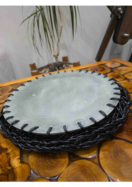 El Örgüsü Rattan Detaylı Seramik Servis Tabağı – Dekoratif & Şık Sunum Ürünü modelleri