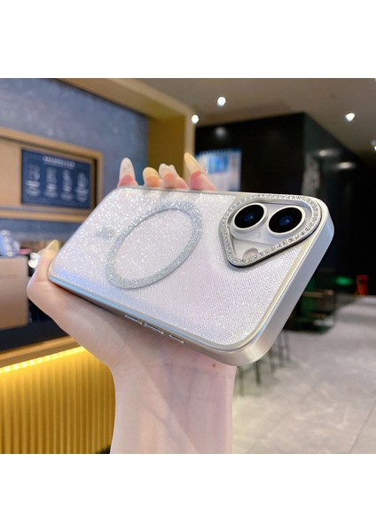 iPhone 16 Promax Uyumlu Hologramlı Simli Taşlı Kılıf