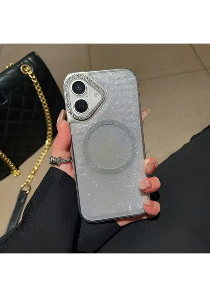 iPhone 16 Promax Uyumlu Hologramlı Simli Taşlı Kılıf
