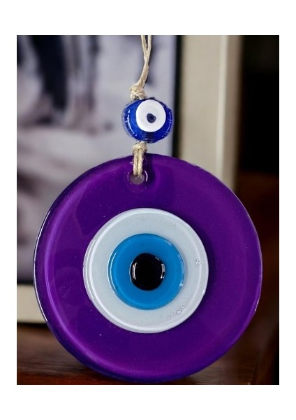 Mini Boy Mor Nazar Boncuklu Duvar Süsü 10 cm Cam Duvar Dekoru