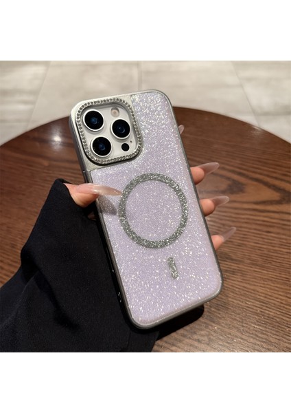 iPhone 16 Promax Uyumlu Hologramlı Simli Taşlı Kılıf