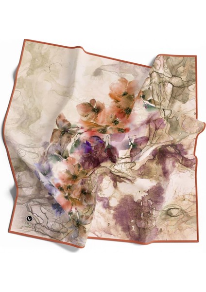 Rayon Sulu Boyalı Çiçek Desenli Taba Renkli 90X90 Eşarp (Ipek Içermez) Dikim Şekli : El Dikişi fiyatları