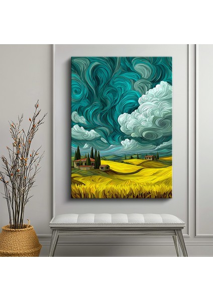Tekli Dikey Kanvas Tablo Manzara Toskana Tarlaları Kıvrımlı Gökyüzü Van Gogh Manzara Tabloları Ev Ofis Salon Duvar Dekoru fiyatları