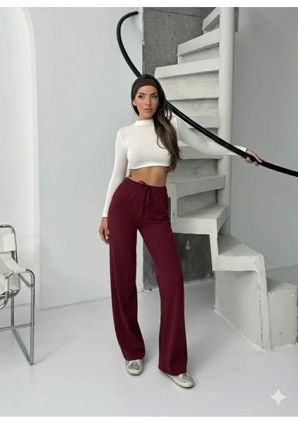 Fitilli Şardonlu Pantolon Bordo modelleri