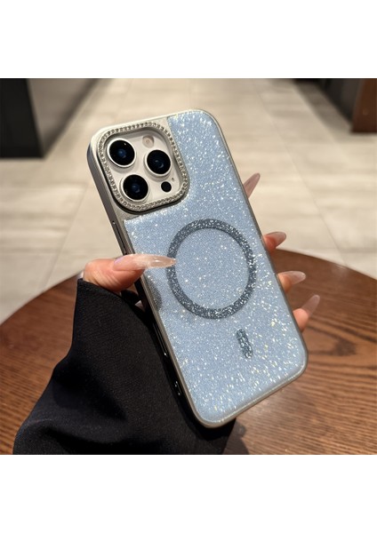 iPhone 16 Promax Uyumlu Hologramlı Simli Taşlı Kılıf