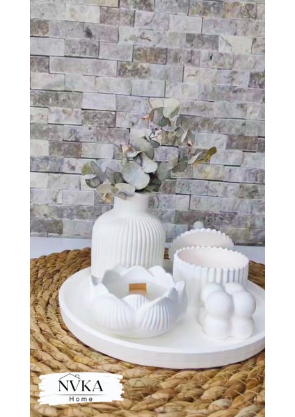 4 Lü Set Çizgili Vazo+Lotus Mumluk+Kapaklı Saklama Kutusu+Bubble Dekoratif Obje modelleri