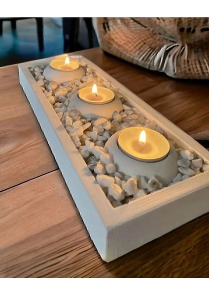 Tabaklı Beton Mumluk Taşlar Tealight Mumlar Dahil Değil