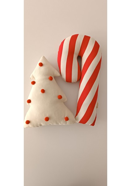 Yılbaşı / Noel Dekoratif Ekru Çam -Baston Şeker 2'liset Kırlent / Yılbaşı Ağacı / Yılbaşı Süsü fiyatları