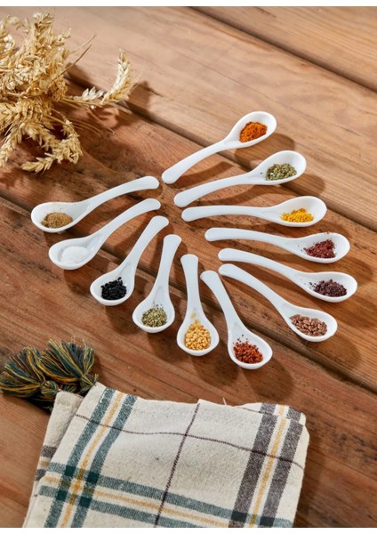 12 Adet Beyaz Servis ve Baharat Kaşığı - Kahvaltılık Bal Kaşığı Şeker Reçel Servis Kaşığı modelleri