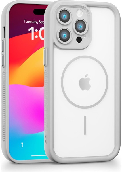 iPhone 13 Pro Max Uyumlu Kamera Korumalı Magsafe Wireless Şarj Özellikli Mat Silikon Gri Renkli Silikon Telefon Kılıfı