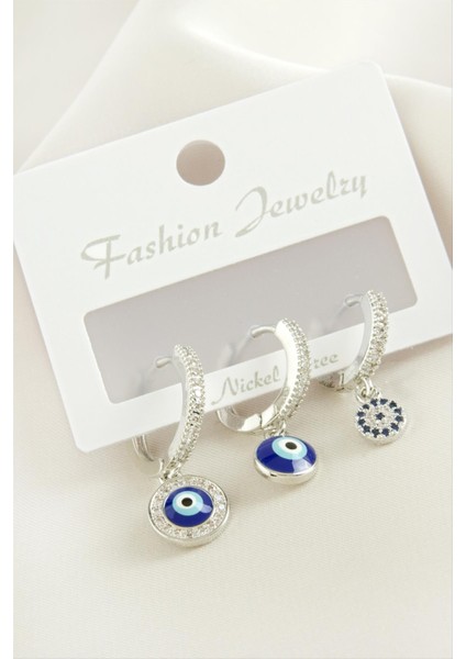 3 Adet Nazar Zirkon Taşlı Küpe Lüks fiyatları