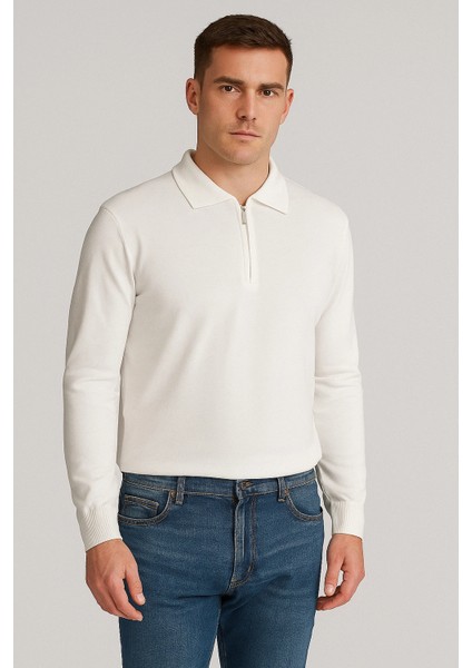 Merserize Fermuarlı Polo Yaka Tişört