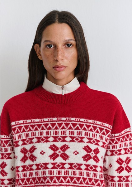 Yılbaşı Temalı Kırmızı Kazak 1710869-70057