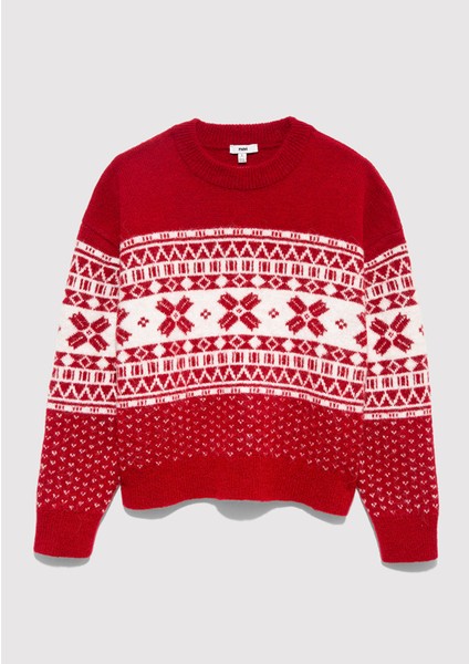 Yılbaşı Temalı Kırmızı Kazak 1710869-70057