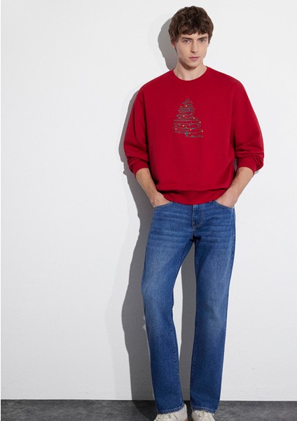 Yılbaşı Temalı Kırmızı Sweatshirt 0S10552-70390