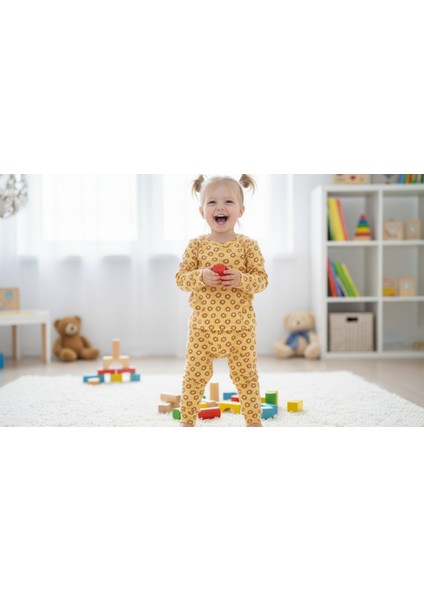 Sarı Çiçekli Pamuklu Kız Çocuk Pijama Takımı – Konforlu ve Nefes Alan Kumaş fiyatları
