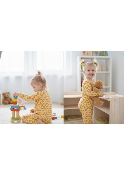 Sarı Çiçekli Pamuklu Kız Çocuk Pijama Takımı – Konforlu ve Nefes Alan Kumaş fırsatları